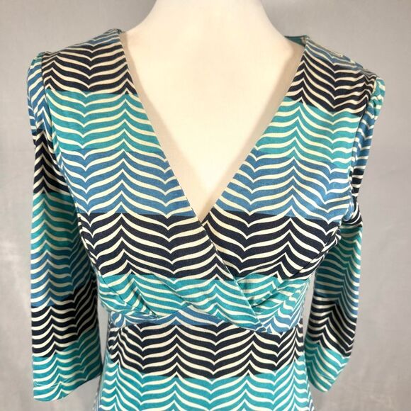 ModCloth Ruby Belle shades of blue ocean waves empire waist dress size 6 - Picture 2 of 6